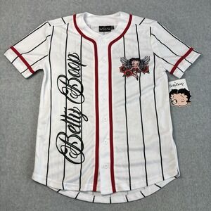 Betty Boop‎ White Graphic Baseball Jersey NWT Women's XXS Junior